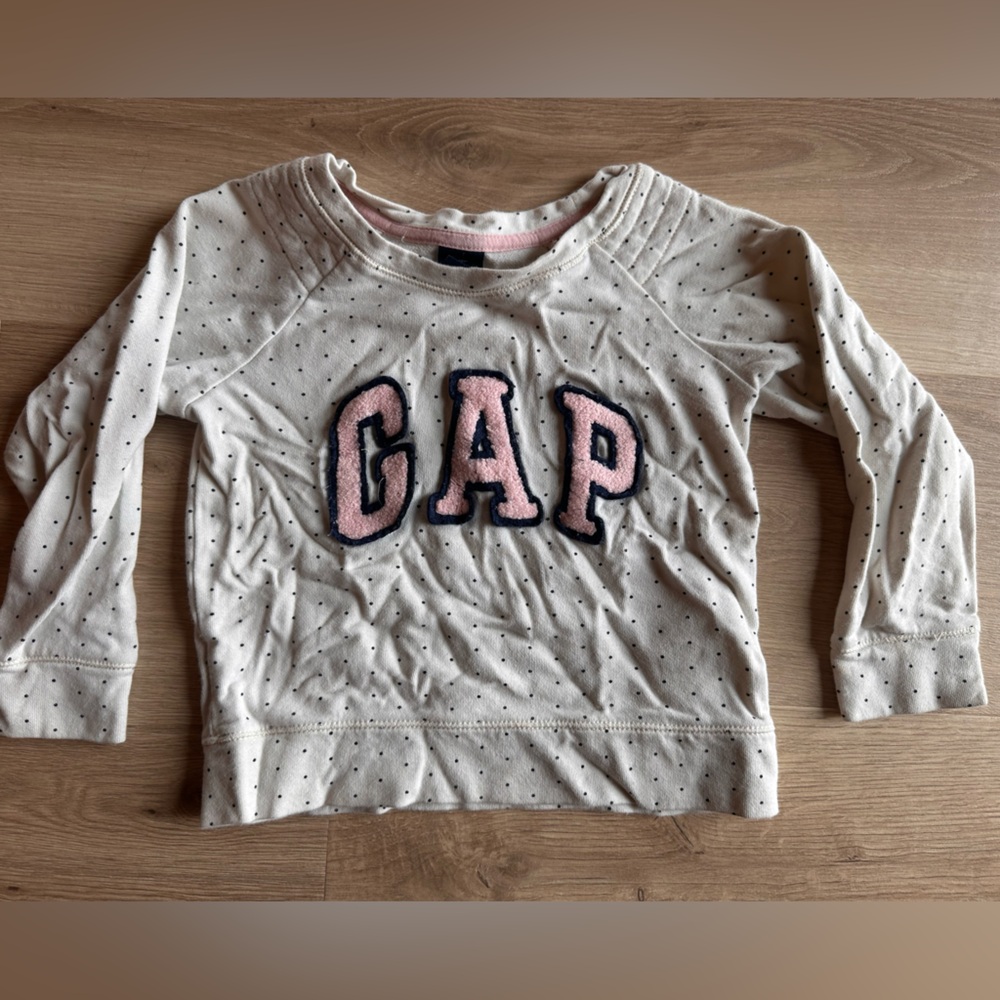 GAP Girls' Cream Polka Dot Long-Sleeve Top with Pink Logo